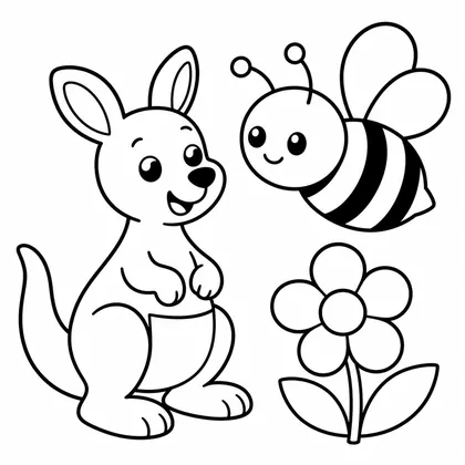 Dibujo de canguro con abeja para colorear