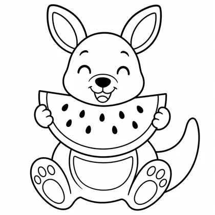 Dibujo de canguro con sandía para colorear