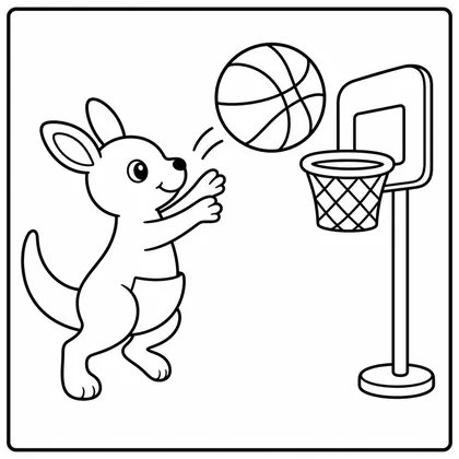 Dibujo de canguro con aro de baloncesto para colorear