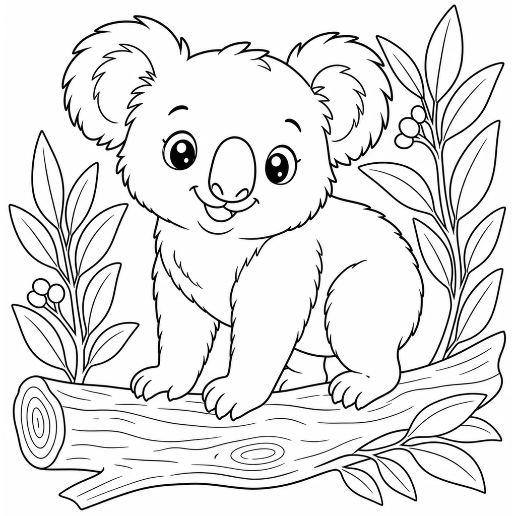 Coloriage : Koala avec une feuille
