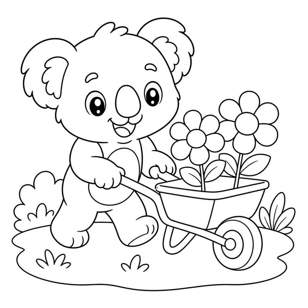 Coloriage : Koala avec une tasse et une feuille
