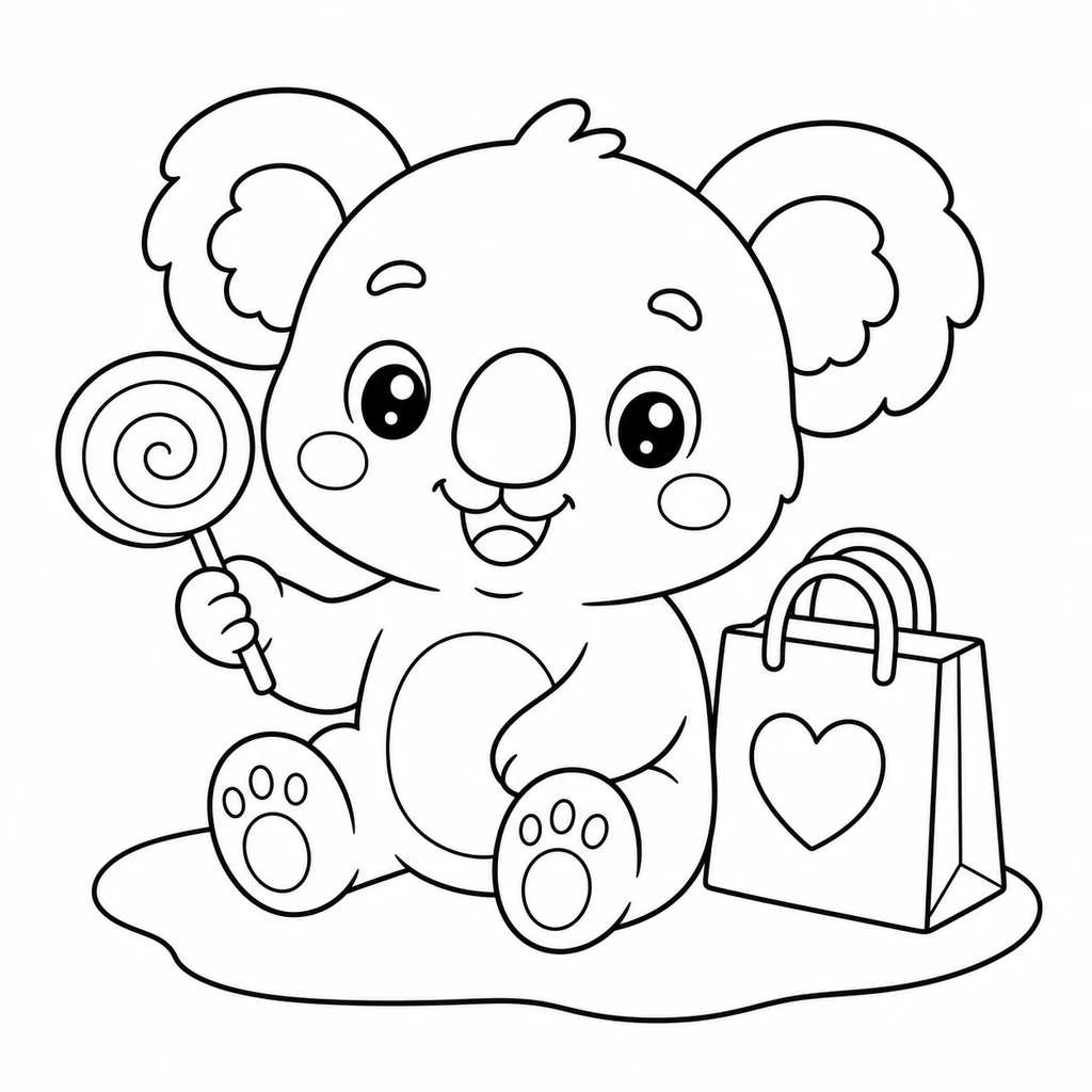Coloriage : Koala avec une fusée-jouet