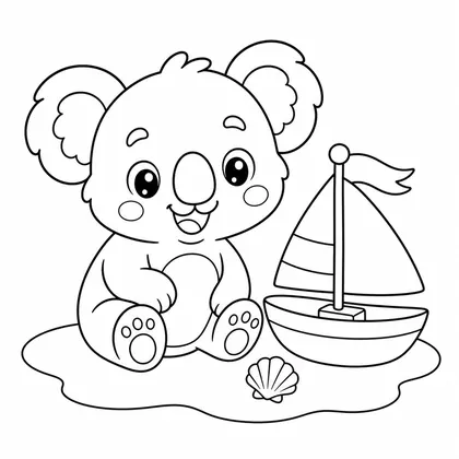 Koala with a little boat coloring page