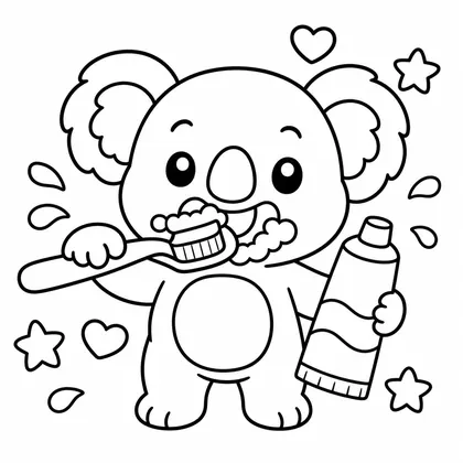 Dibujo de koala lavándose los dientes para colorear