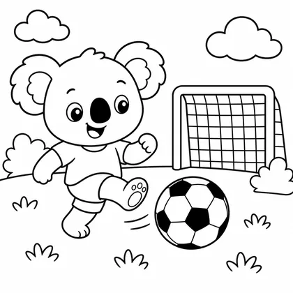 Dibujo de koala jugando al fútbol para colorear