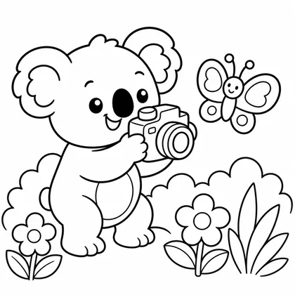 Dibujo de koala con cámara para colorear