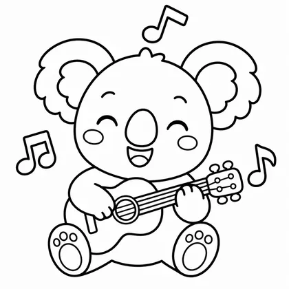 Dibujo de koala con guitarra para colorear