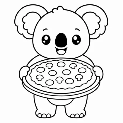 Dibujo de koala con pizza para colorear