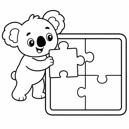 Dibujo de koala con puzzle para colorear