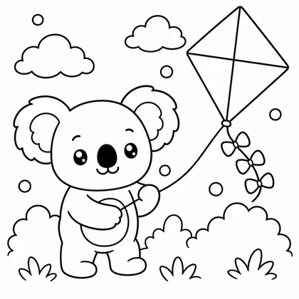 Dibujo de koala con cometa para colorear