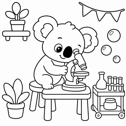 Dibujo de koala con microscopio para colorear