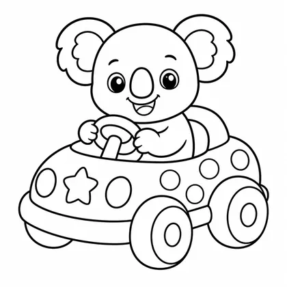 Dibujo de koala en coche de juguete para colorear