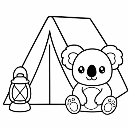 Dibujo de koala en camping para colorear