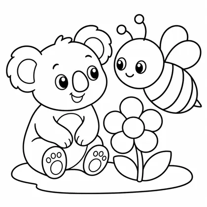 Dibujo de koala con abeja para colorear