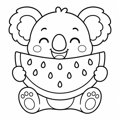 Dibujo de koala con sandía para colorear