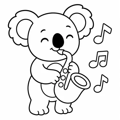Dibujo de koala con saxo para colorear