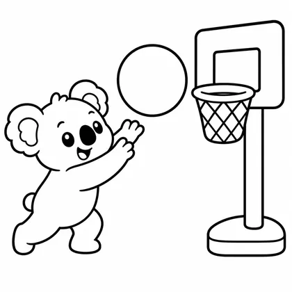 Dibujo de koala con aro de baloncesto para colorear