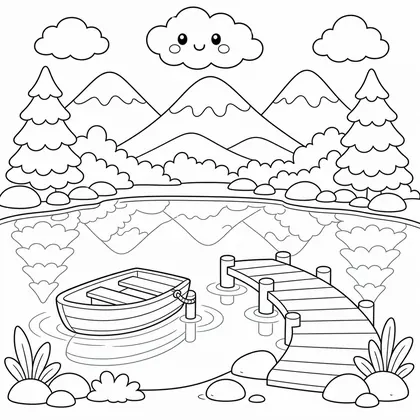 Dibujo de lago con cisne para colorear