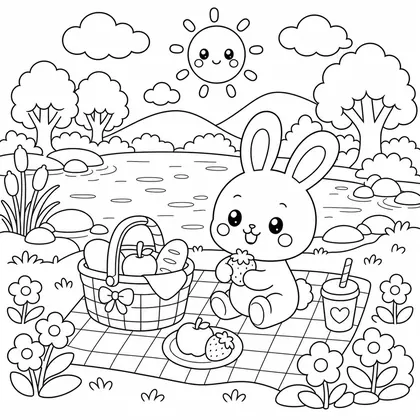 Dibujo de árbol sonriente junto al lago para colorear