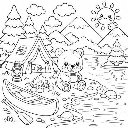 Dibujo de cabaña junto al lago para colorear