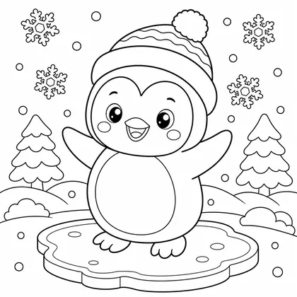 Dibujo de pingüino en lago helado para colorear