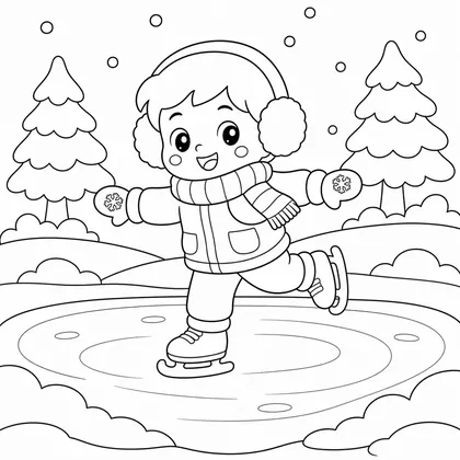 Dibujo de niña patinando en el lago para colorear