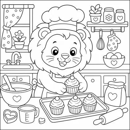 Lion watering flowers coloring page