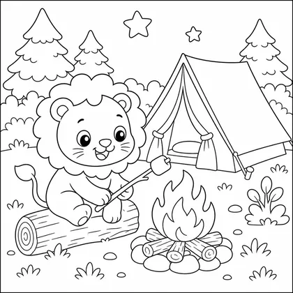 Lion on a scooter coloring page