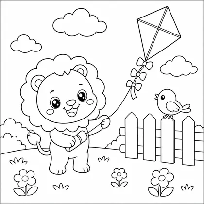 Lion painting at an easel coloring page
