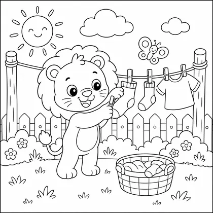 Lion making cupcakes coloring page