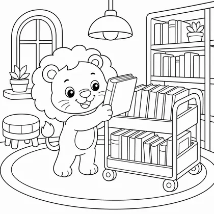 Lion hanging clothes coloring page