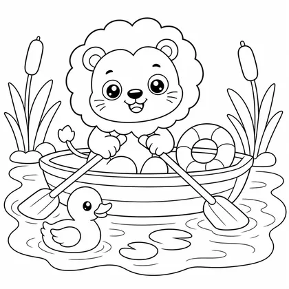 Baker lion with a cart coloring page
