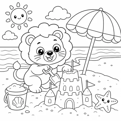 Lion in a boat coloring page