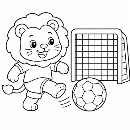 Dibujo de leon jugando al fútbol para colorear