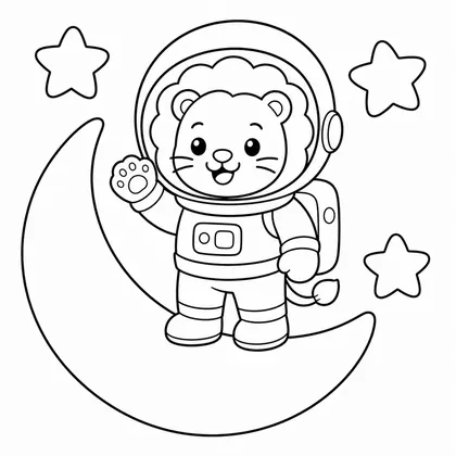 Dibujo de leon astronauta en la luna para colorear