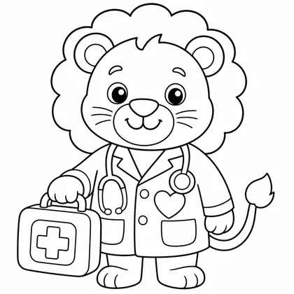 Dibujo de leon médico con maleta para colorear