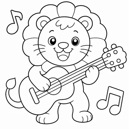 Dibujo de leon con guitarra para colorear