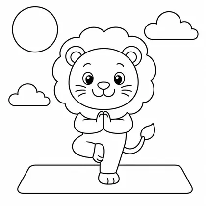 Dibujo de leon haciendo yoga para colorear