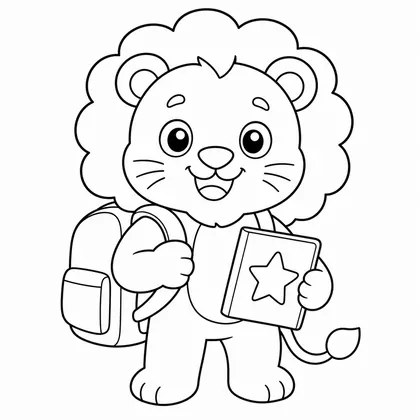 Dibujo de leon alumno con mochila para colorear