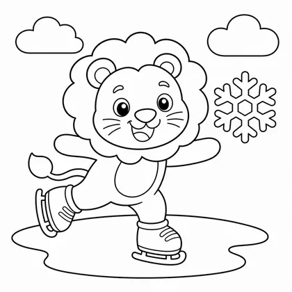 Dibujo de leon patinando sobre hielo para colorear