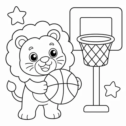 Dibujo de leon jugando al baloncesto para colorear