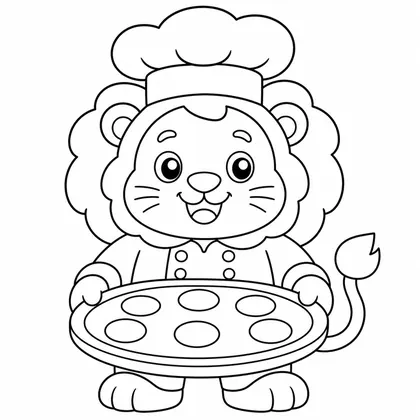 Dibujo de leon chef con pizza para colorear