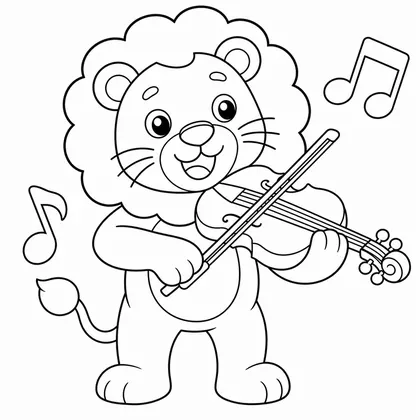Dibujo de leon tocando el violín para colorear