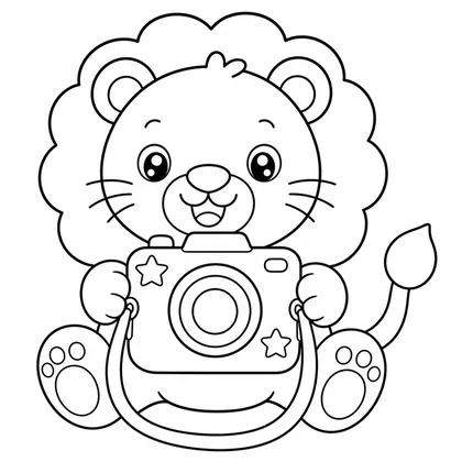 Dibujo de leon fotografo con cámara para colorear