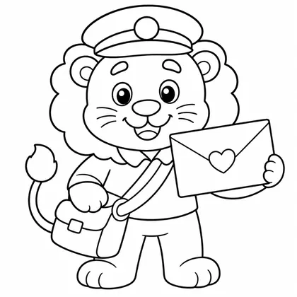 Dibujo de leon cartero con carta para colorear