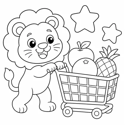 Dibujo de leon comprando frutas para colorear