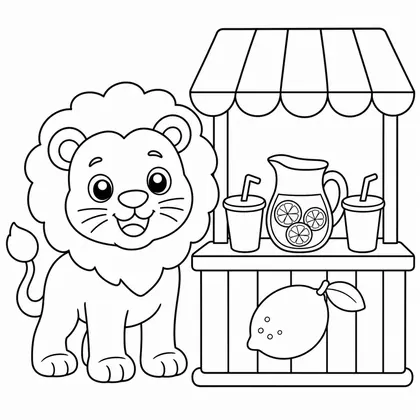 Dibujo de leon con puesto de limonada para colorear