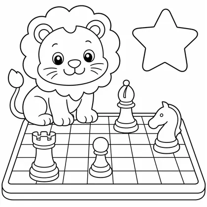 Dibujo de leon jugando al ajedrez para colorear