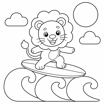 Dibujo de leon surfeando para colorear