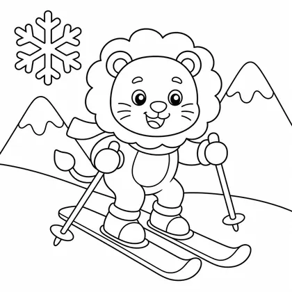 Dibujo de leon esquiando para colorear